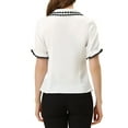 thumbnail image 3 of Allegra K Women's Sweet Peter Pan Contrast Collar Short Sleeves Button Up Blouse Tops, 3 of 6