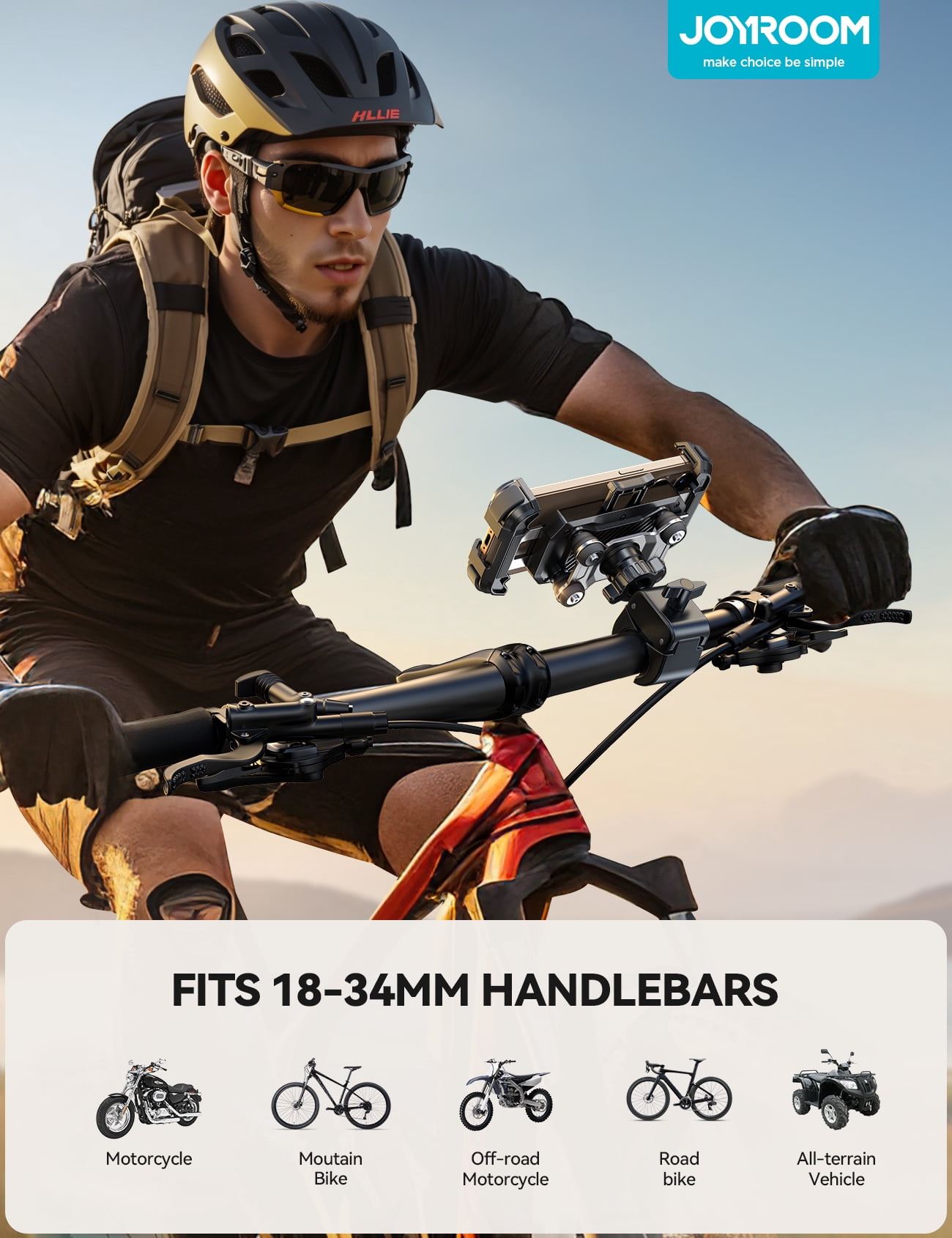 JOYROOM Motorcycle Phone Mount Bike Phone Holder with Dual Vibration Dampener, 150mph Anti-Shock Auto Lock Handlebar Phone Holder Mount for 4.7"-7" Cell Phones