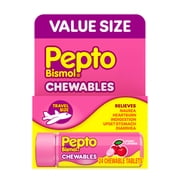 Pepto Bismol Chewable Tablets, Upset Stomach Relief, Anti Diarrheal, Cherry, 24 Count