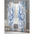 thumbnail image 3 of Ocean Octopus Sheer Curtains 96 Inch Long 2 Panels, Starfish Shell Seaweed Watercolor Light Filtering Rod Pocket Curtains, Sheer Voile Drapes for Living Room Bedroom, 52"x96", 3 of 8