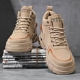 thumbnail image 2 of Men'S Classic High-Top Comfort Sneakers, Solid Color, Lace-Up Closure, Faux, Fabric Lining, Rubber Sole, Short Boot Height, Sporty Style, All-Season, for Hiking & Outdoor, Casual Daily Wear, 2 of 9