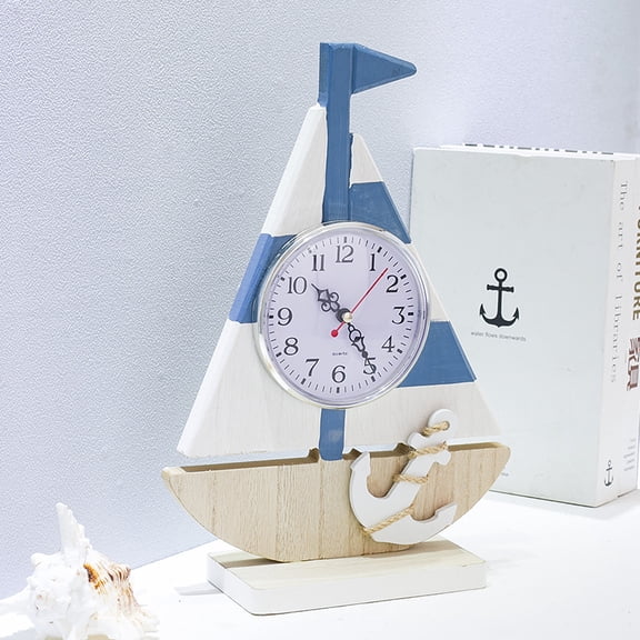 Mediterranean Style Anchor Clock Beach Sea Theme Nautical Wheel Rudder Steering Wheel Decor Wall Hanging Decoration