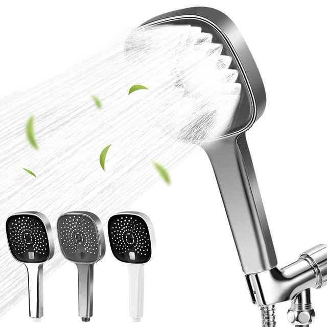 mtvxesu Pomme de Douche Pressurisée Réglable à 4 Réglages avec Buses Autonettoyantes, Conception Étanche, Panneau Surdimensionné, Interface Universelle à 4 Points pour la Maison, 1 Unité