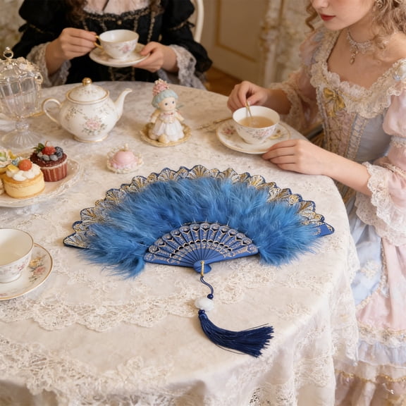 Rirozkan Folding Fan, Vintage Feather Hand Fan, Puffy Dance Performance Prop for Wedding, Garden Party, Events, Gifts