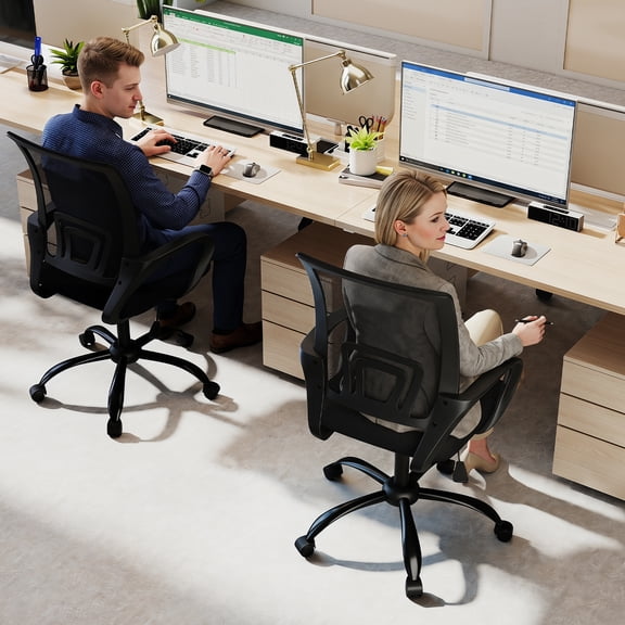 Bonzy Home Ergonomic Home Office Chairs Set of 2 with Adjustable Height and Lumbar Support, 360° Swivel Mesh Computer Desk Chair with Wheels & Armrests, Black