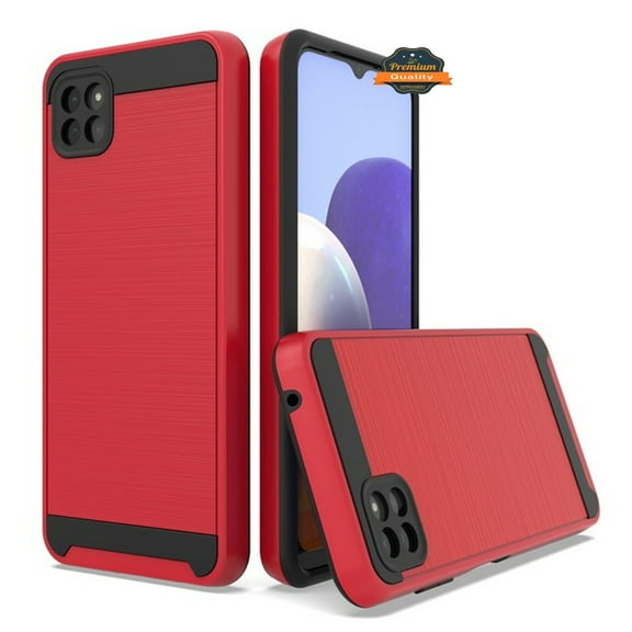 For Boost Mobile Celero 5G Slim Rugged TPU   Hard PC Brushed Metal Texture Hybrid Dual Layer Defender Armor Shock Absorbing Phone Case Cover by Xpression [Red]
