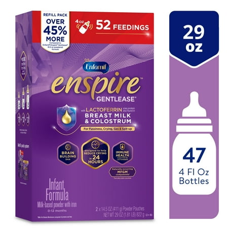 Enfamil Enspire Gentlease Infant Formula with Immune-Supporting Lactoferrin, Brain Building DHA, Helps Reduce Spit-up, Powder Refill Box, 29 oz