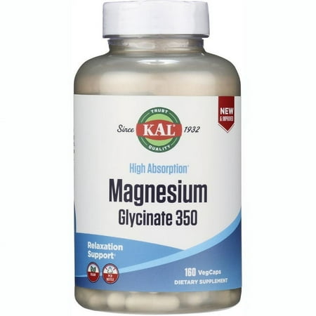KAL Magnesium Glycinate High Absorption  Healthy Relaxation  Muscle Function & Bone Support  New & Improved  160 VegCaps