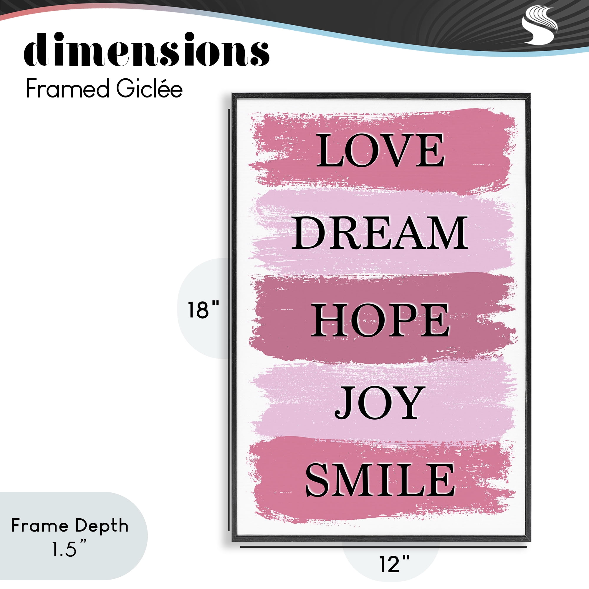 Stupell Industries Love Dream Hope Joy Smile Black Framed Giclee Art, design by Martina Pavlova