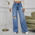 thumbnail image 2 of LWavelet Womens Cutout Ripped Wide Leg Jeans High Waisted Daily Casual Denim Pants Blue M, 2 of 7