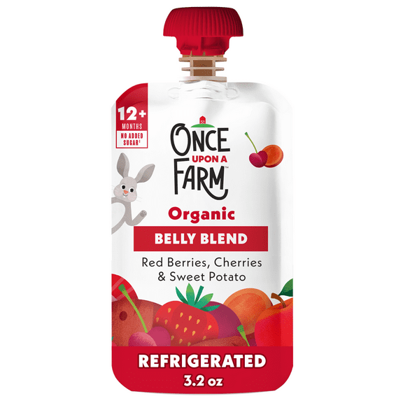 Once Upon a Farm Organic Refrigerated Toddler Food Belly Blends Red Berries, Cherries & Sweet Potato, 3.2oz Pouch