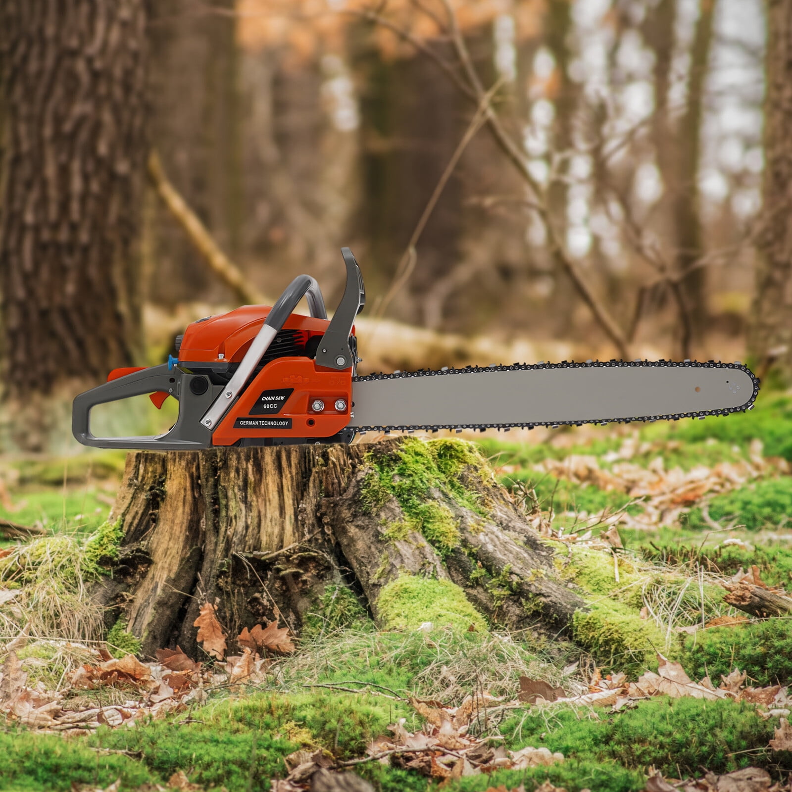 2.8kw 60cc Orange Gas Chainsaw,22in Max Cut,2-Stroke Air-Cooled,Cordless,Safe & Comfortable,Ideal for Garden & Logging
