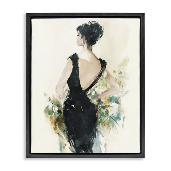 Stupell Industries Art Deco Backless Reverie Gown Black Floating Frame Canvas Art, 17 x 21, by Svetlana Aleynikova