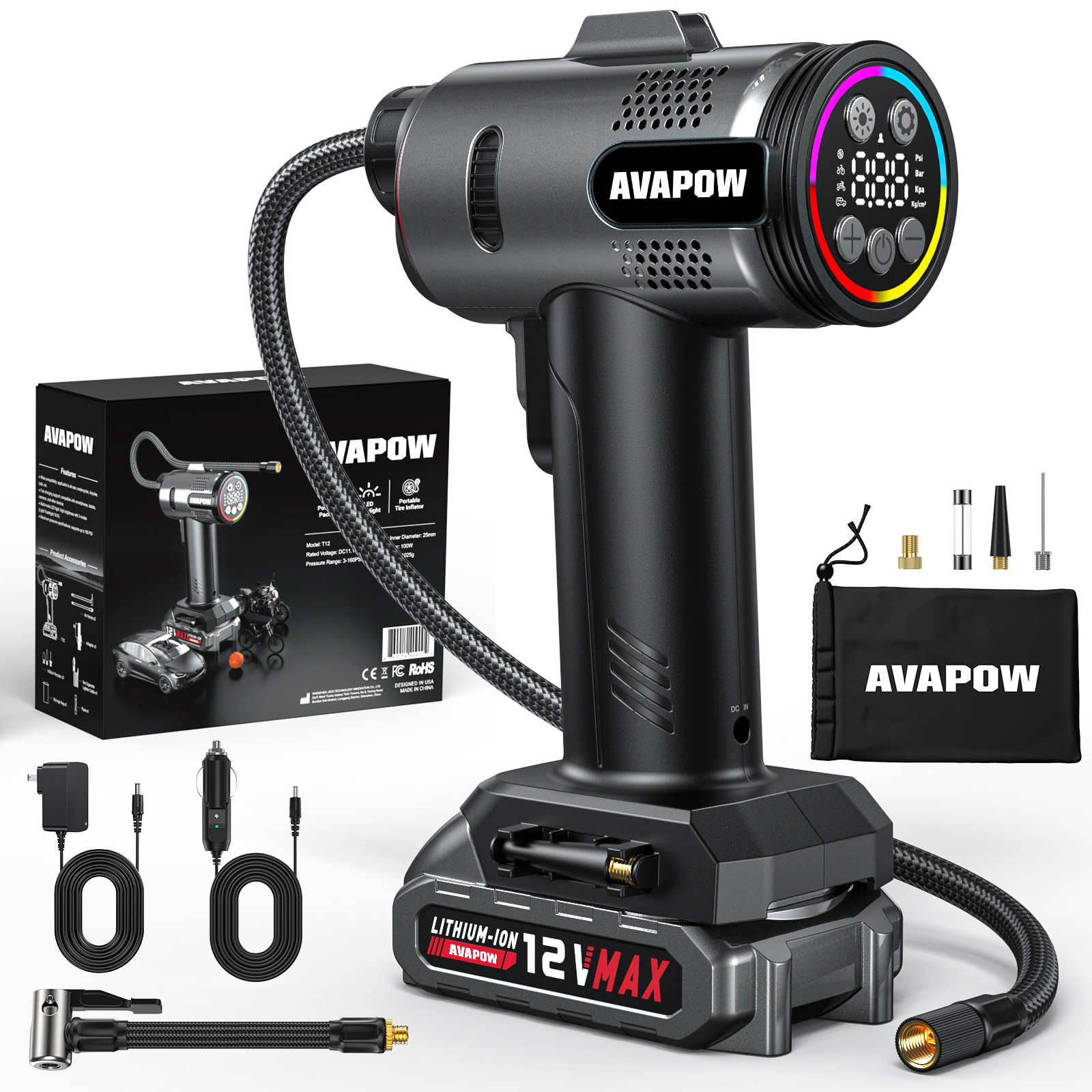 AVAPOW T12 Cordless Tire Inflator, 160PSI