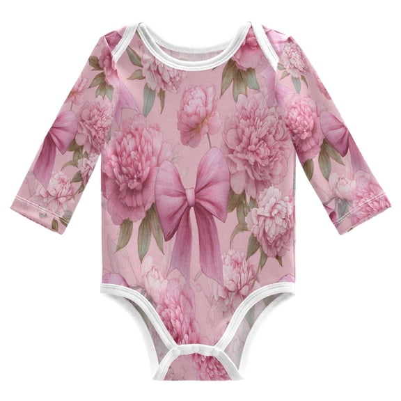 Ttddzy 100% Cotton Baby Bodysuits, Long sleeves with drop shoulders Design, Peony Pattern for 3-24M