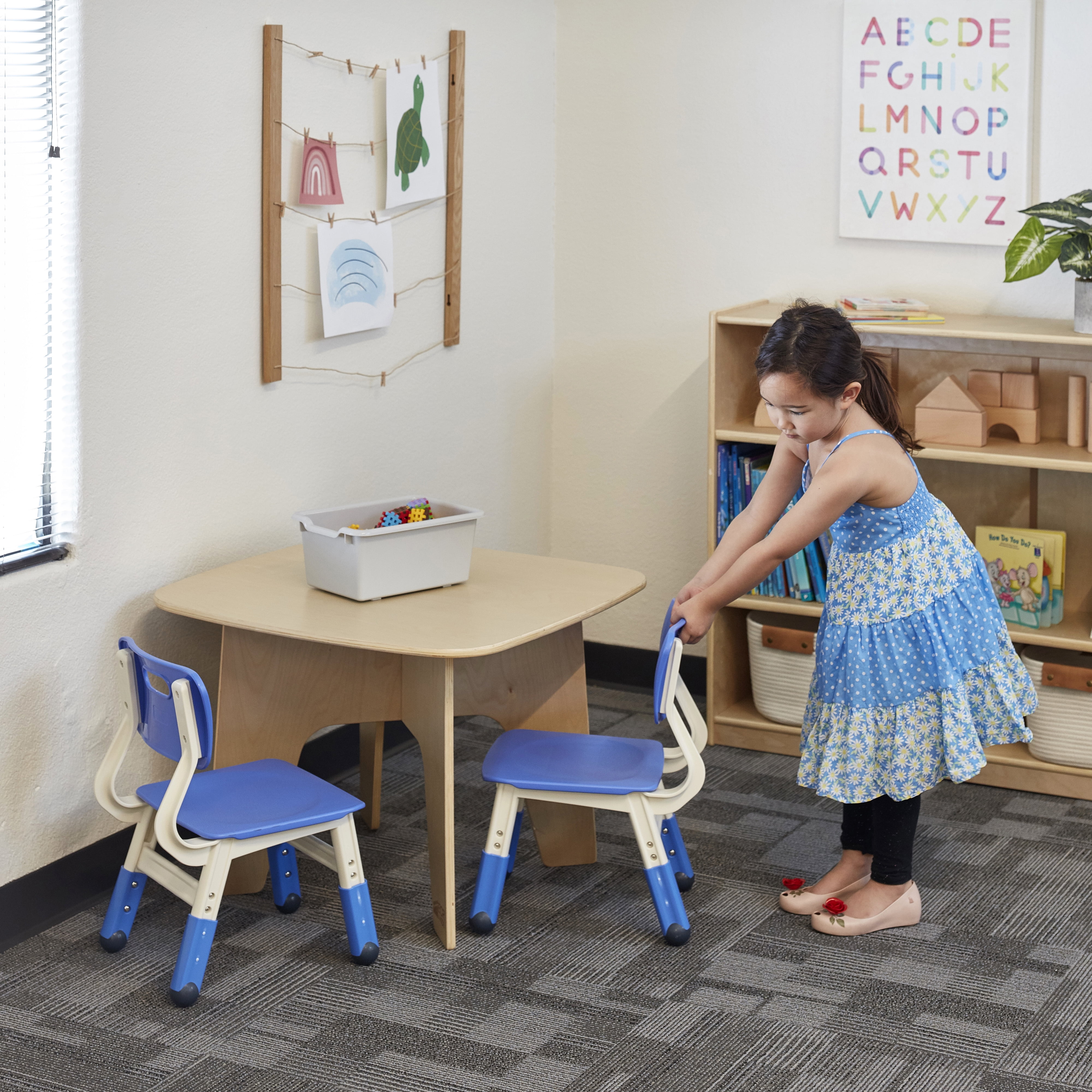 ECR4Kids Resin Classroom Chairs with Adjustable Seat Height 2-Pack Blue