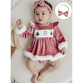 thumbnail image 6 of Miaouyo Infant Baby Girls 2Pcs Christmas Outfits 0 3 6 12 18 Months Long Sleeve Velvet Romper Dress with Headband, 6 of 9