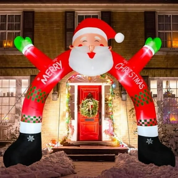 Christmas Archway Inflatable, 11 ft Santa Blow Up Arch with LED Light Christmas Inflatables Outdoor Decorations, Xmas Blow Up Decor for Lawn Home Party Yard Garden Décor