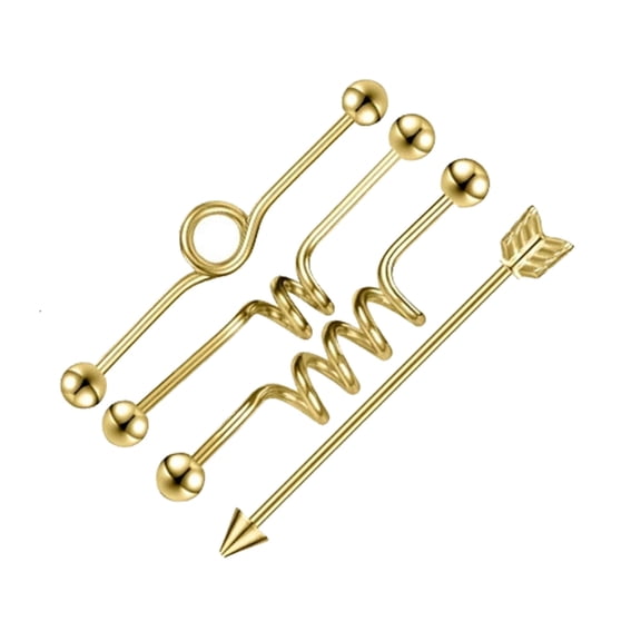 QQTDFG 4Pcs/Set Stainless Steel Industrial Earring Heart Arrow Barbell Piercing Jewelry-Gold