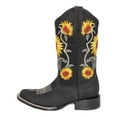 thumbnail image 3 of Women’s Square Toe Leather Cowgirl Cowboy Boot Sunflower Floral Embroidered Western Boots, 3 of 5