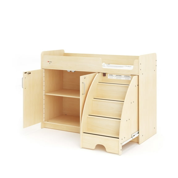 SafeStep Changing Table with Right Stairs - Durable Wood Changing Table for Childcare