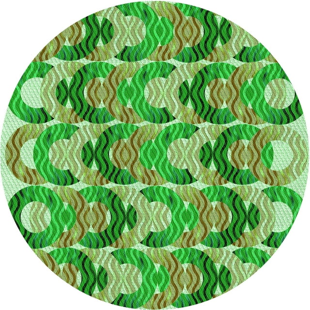 Ahgly Company Machine Washable Indoor Round Transitional Dark Lime Green Area Rugs, 6' Round