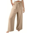 thumbnail image 2 of ZHYou Womens Pants,Elastic Waist,Wide Leg,Flowy Baggy Fit,Drawstring,Casual Lounge Trousers,Khaki,Size M, 2 of 9