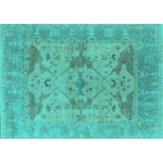 Ahgly Company Indoor Rectangle Oriental Turquoise Blue Industrial Area Rugs, 4' x 6'