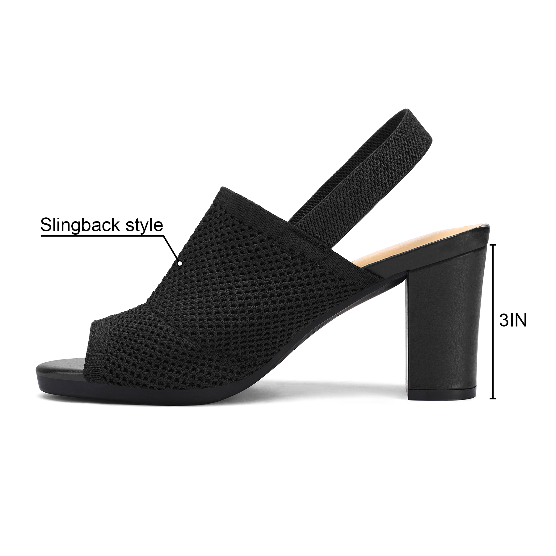 LuckLilac Women's Knit Block High Heel Slingback Sandals photo 6