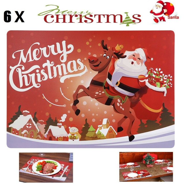 Set of 6 Place Mats Christmas Santa Merry Christmas Dining Table