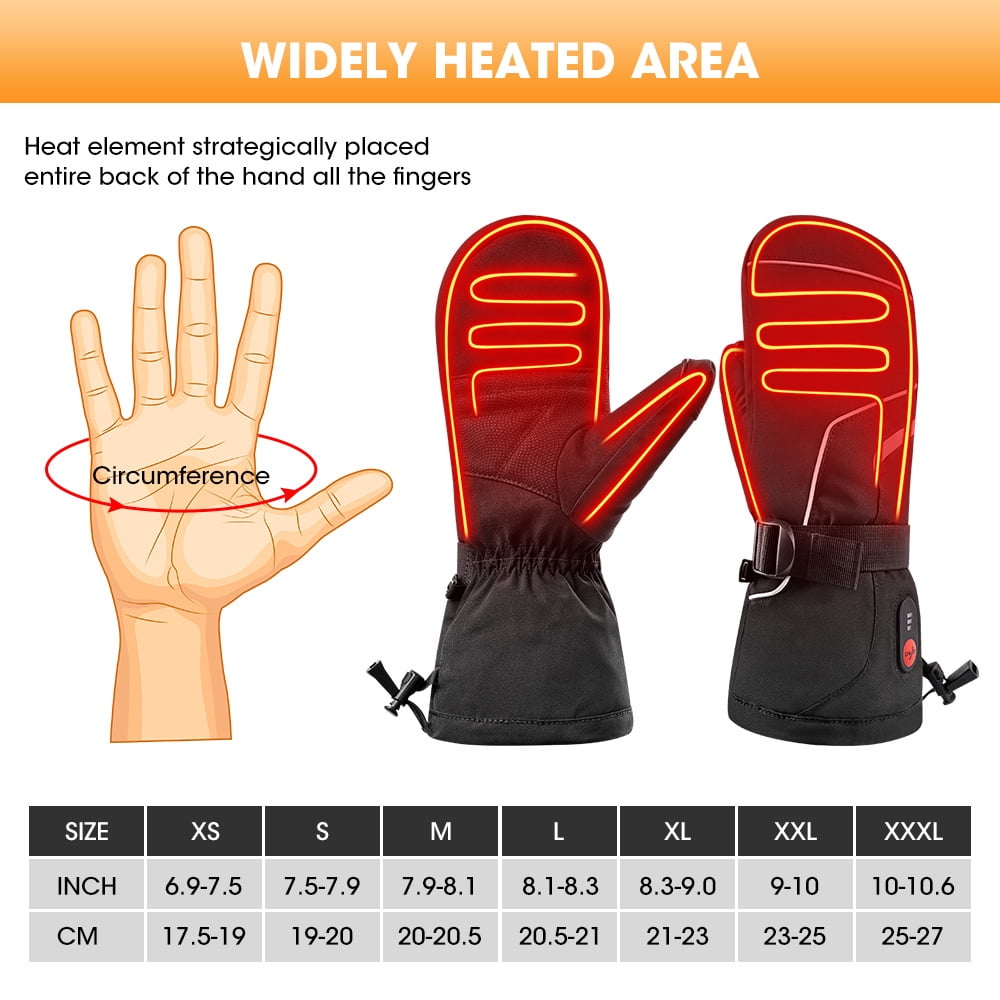 Savior Heat 7.4V 2200 mAh Rechargeable Battery Heating Gloves, Winter Warmth and Cold Protection Heated Ski Mittens Gloves