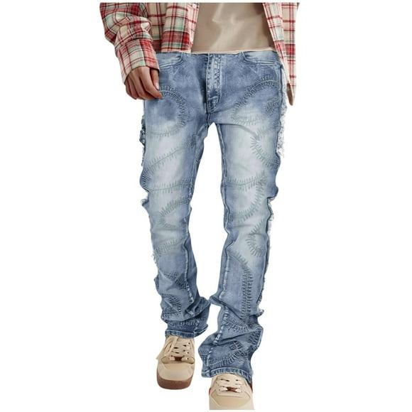 Taqqpue Men's Jeans Embroidered Flared Relaxed Fit Stretch Jeans Fashion Straight Leg Comfort Denim Trousers for Casual & Streetwear