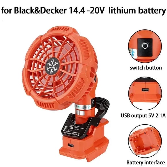 Con Ventilador Inalámbrico USB para Makita/Dewalt/Bosch/Milwaukee/Black&Decker/Ryobi/Craftsman Ventilador de Camping con Batería de Iones de Litio de 1,4-4-20 V para Recámara, Exterior, Camping y Lugar de Trabajo
