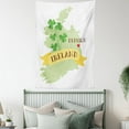 thumbnail image 4 of Ireland Map Tapestry, Nature Themed Dublin Wording Green Shamrock Leaves on a Plain Background, Wall Hanging for Bedroom Living Room Dorm Decor, 60W X 80L Inches, White Multicolor, by Ambesonne, 4 of 5