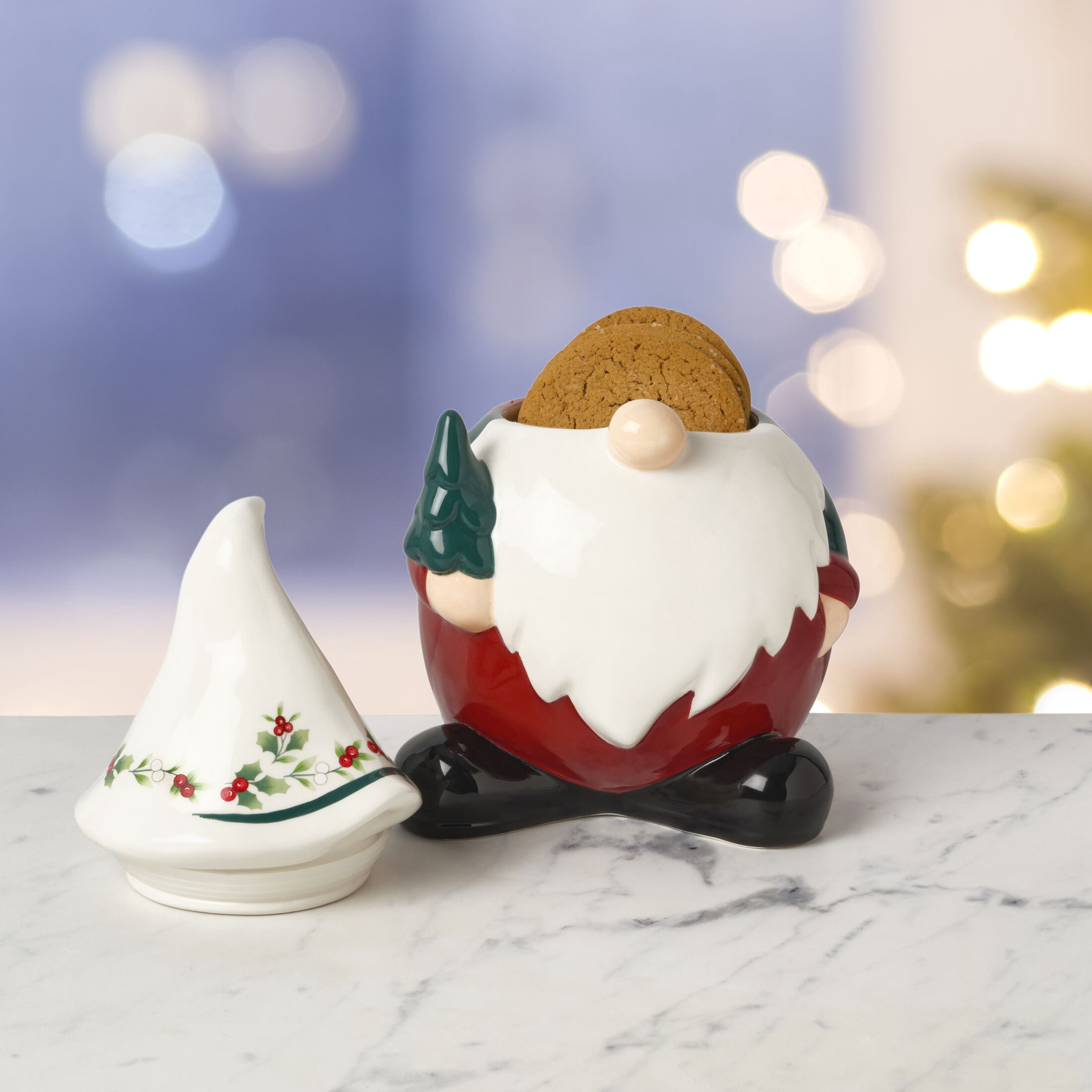 Pfaltzgraff Winterberry 10 in Dolomite Gnome Cookie Jar Canister