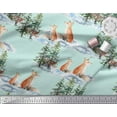 thumbnail image 2 of Soimoi Green Crepe Silk Fabric Fox & Pine Tree Decor Fabric Printed Yard 42 Inch Wide, 2 of 3