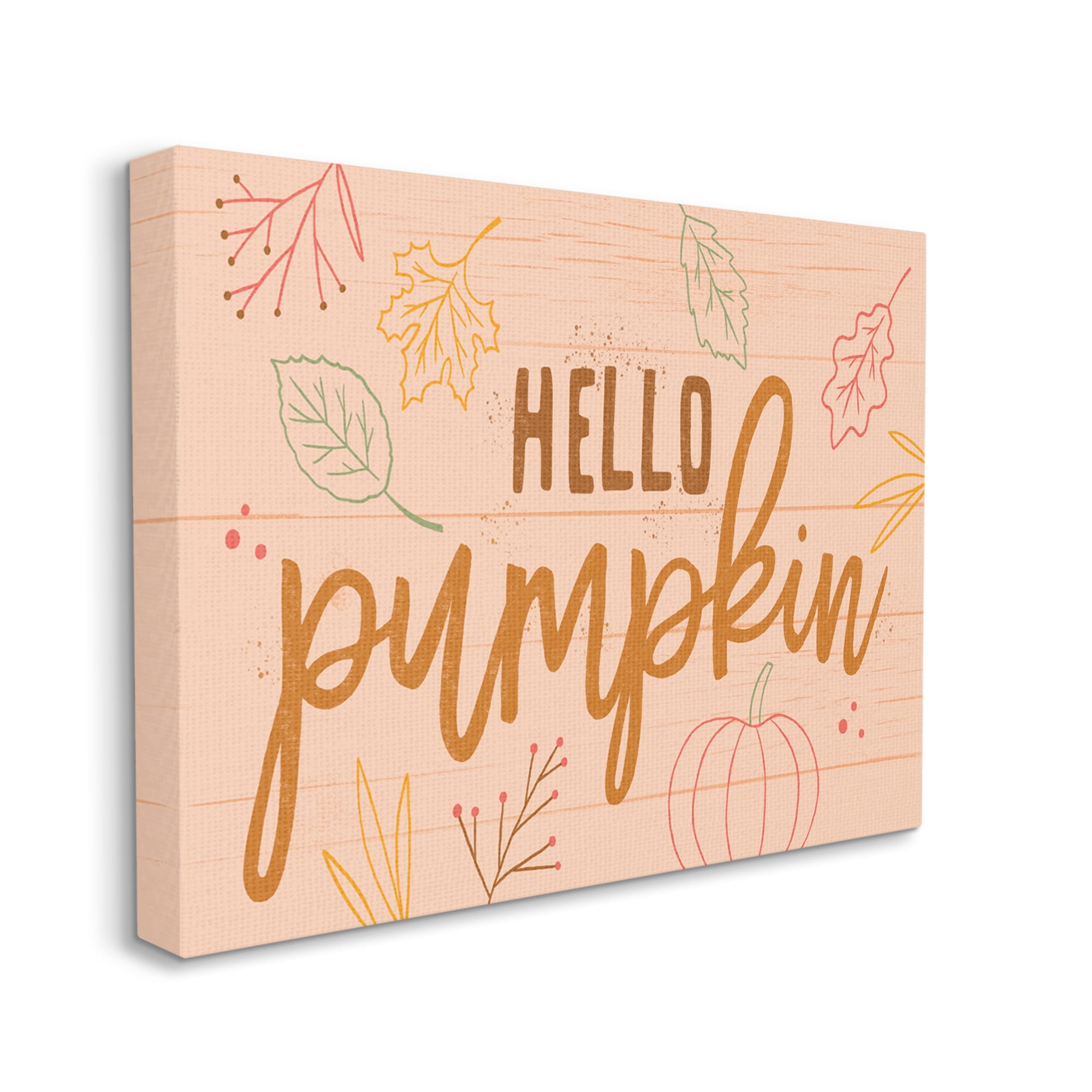 Hello Pumpkin Patterned Botanicals Autumn Phrase Design Inspirational Graphic Art Gallery-Wrapped Canvas Print Wall Art