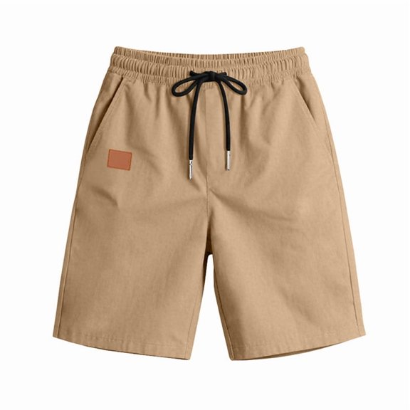 Men'S Casual Shorts Elastic Waist Shorts Summer Beach Drawstring Shorts with Pockets Khaki S