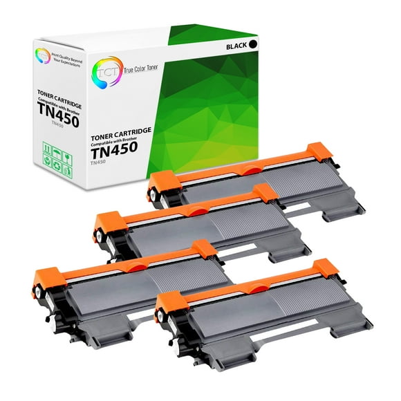 TCT TN450 Toner Cartridge 4 Pack - Compatible Replacement for Brother TN450 Black High Yield Works With Brother HL-2220 2230 2240 2270 MFC-7360 7860DW DCP-7060 7070DW Printers (2,600 Pages)