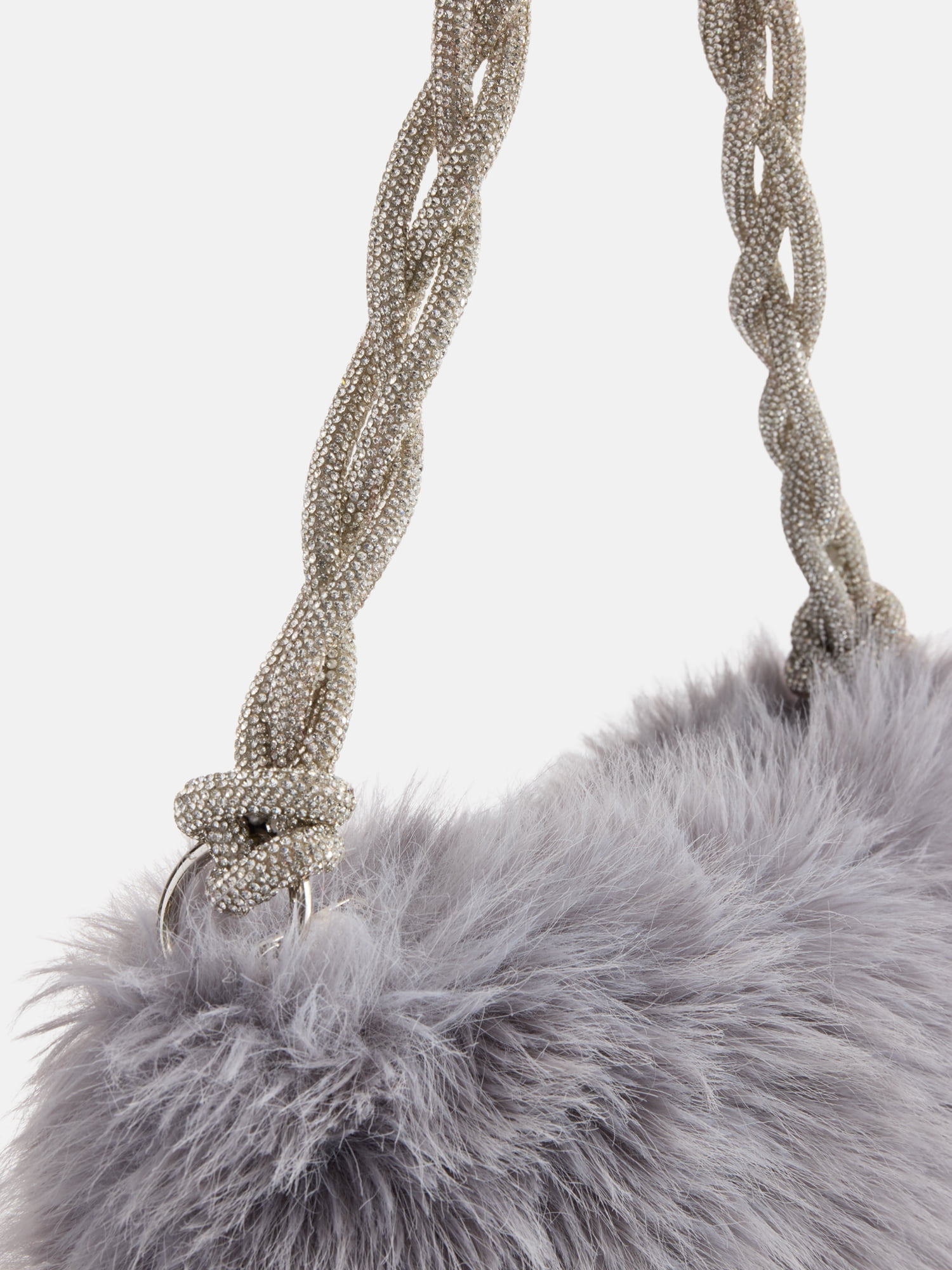 No Boundaries Women's Faux Fur Shoulder Bag with Rhinestone Strap, Grey