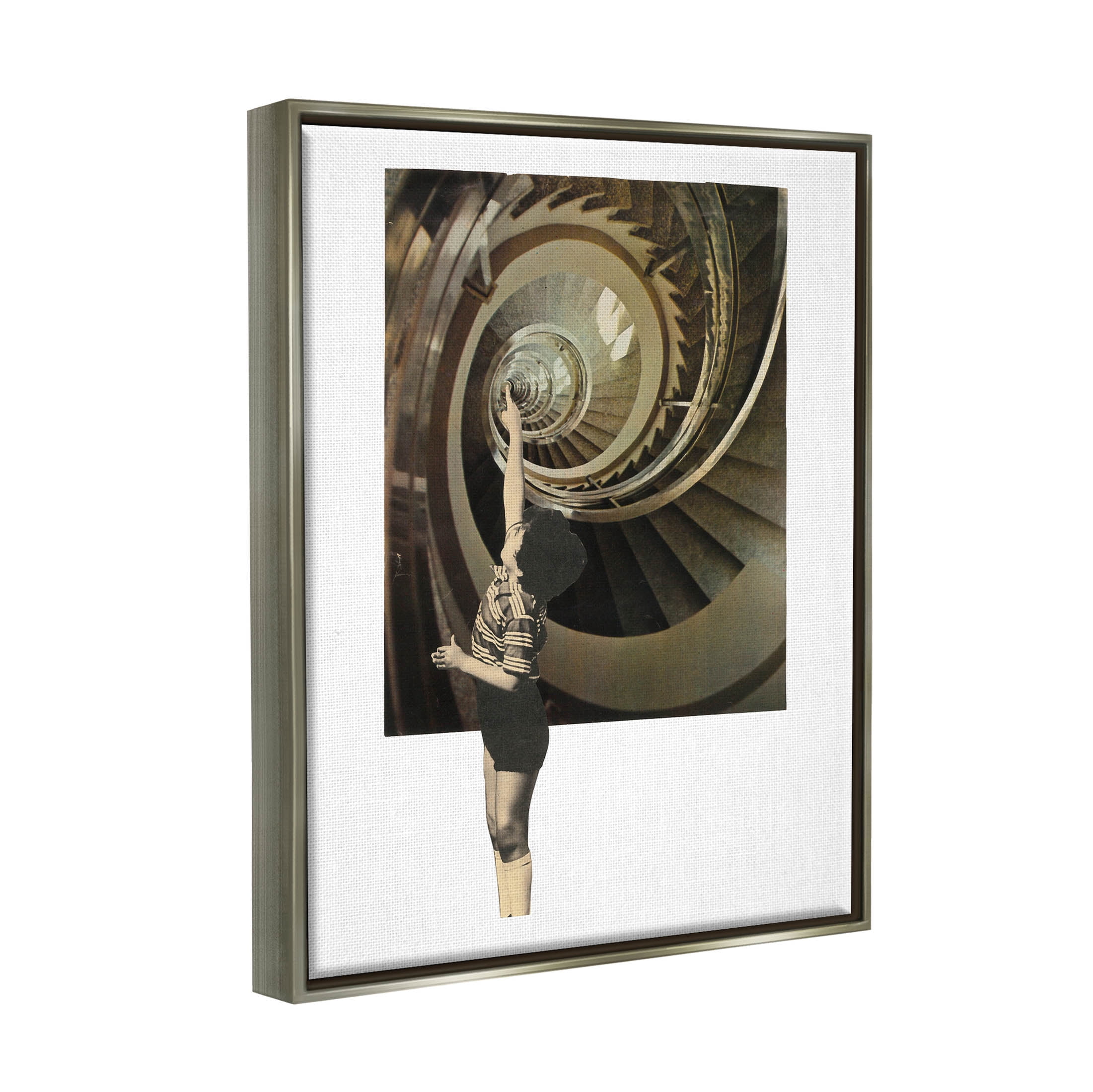 Stupell Industries Surreal Pointing Child Spiral Staircase Graphic Art Luster Gray Floating Framed Canvas Print Wall Art, Design by Matheus Lopes Castro