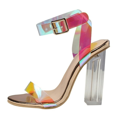 

dmqupv Women s Spring Thick And Colorful Round High-Heel Summer Buckle Rubber Sandals for Women with Fuzzy on Top Female flats-sandals Khaki 7.5