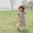 thumbnail image 6 of URMAGIC Little Girls Flower Floral Printed Dress Short Sleeve Summer Casual Swing Dresses 7-8 Years, 6 of 11
