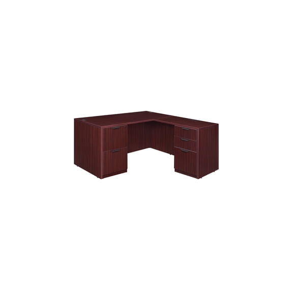 Legacy 71" Double Full Pedestal L-Desk with 35" Return- Mahogany