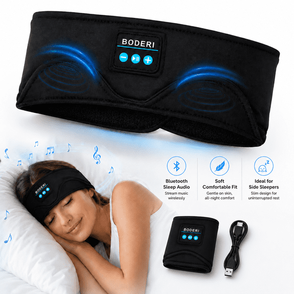 Bluetooth Sleep Mask, Wireless Sport Headband Headphones with Built-in Speakers for Side Sleepers