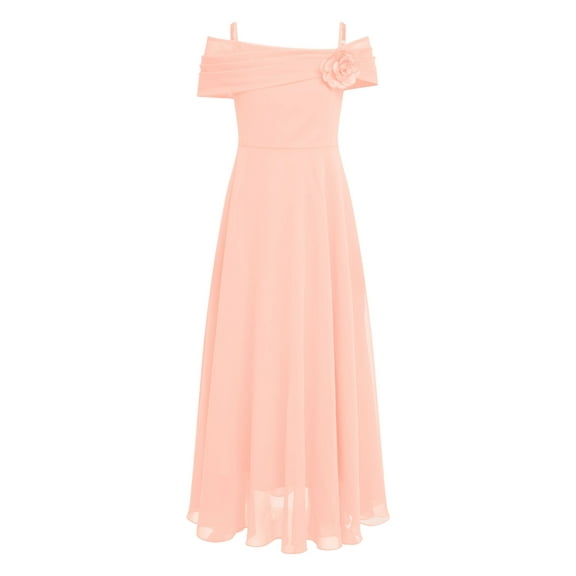 Eandarui Kids Flower Girls Dress Chiffon Off Shoulder Wedding Birthday Party Dress Pageant Formal Pink 6