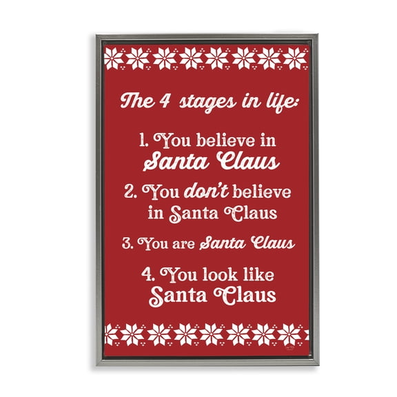 Stupell Industries - Santa Claus Four Stages in Life Gray Floating Frame Canvas Art, 21 x 31, Made In USA