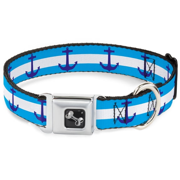 Buckle-Down Pet Collar, Dog Collar Metal Seatbelt Buckle, Anchor Stripe Blues White, 9.5 to 13 Inches 1.0 Inch Wide