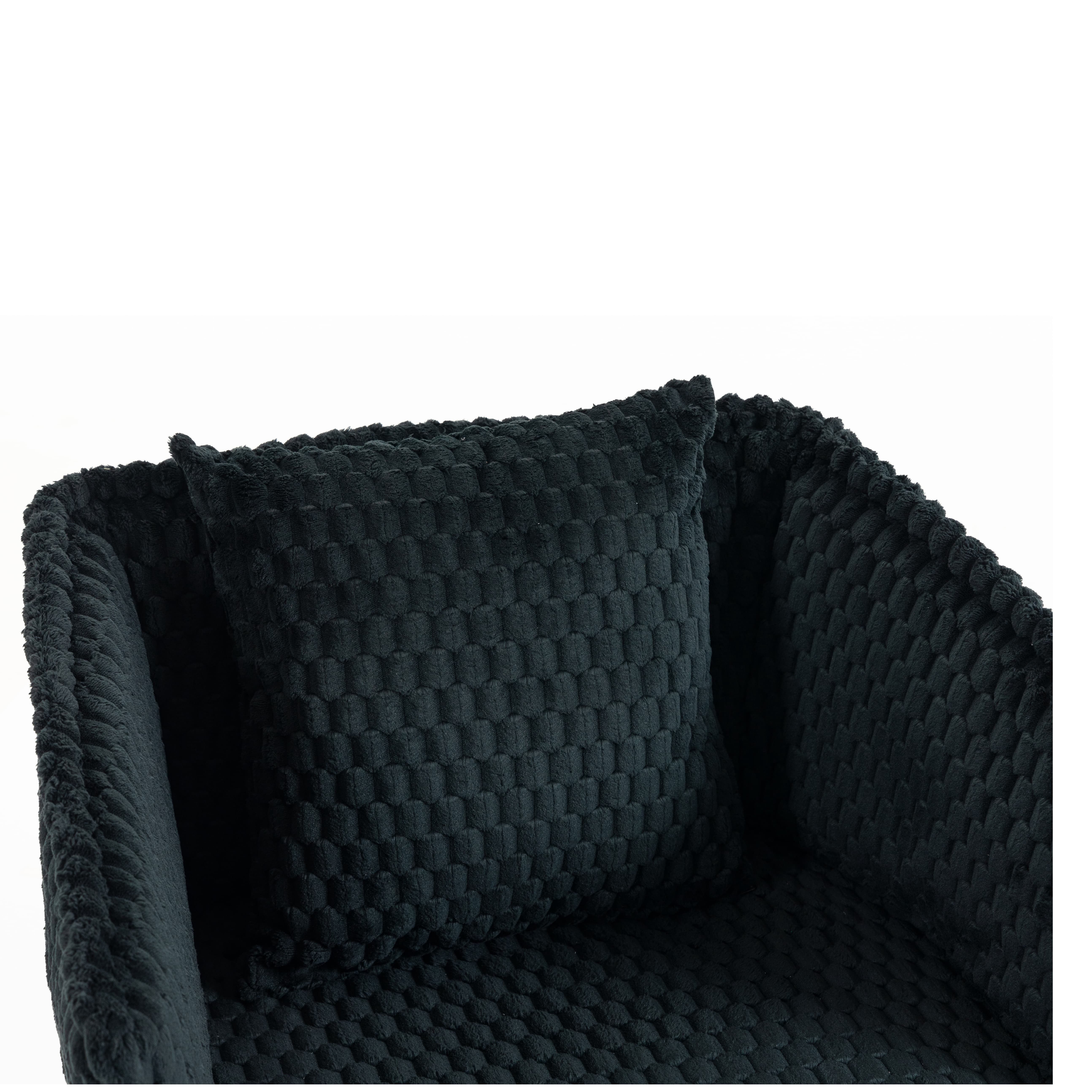 Aukfa Mid Century Modern 360 Swivel Accent Barrel Chair with Lumbar Pillow & Hidden Storage,Corduroy,Black