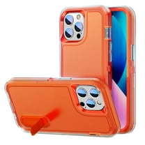 iPhone 13 Pro Max Case with Built-in Metal Kickstand, Dteck 3-Layer Full Body Protection [Without Screen Protector] Rugged Heavy Duty Durable Cover Case for Apple iPhone 13 Pro Max,Orange Clear